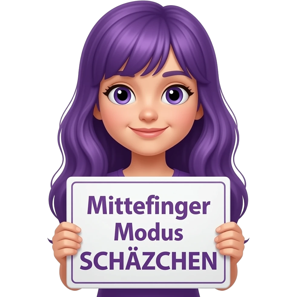 girl with long purple hair holding a Mittelfinger Modus SCHÄTZCHEN sign emoji