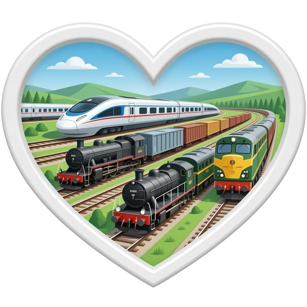 Bullet trains steam locomotives freight trains diesel trains on a heart window emoji
