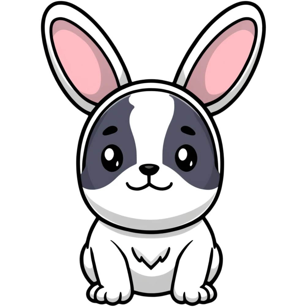 White Frenchie has an Easter bunny emoji