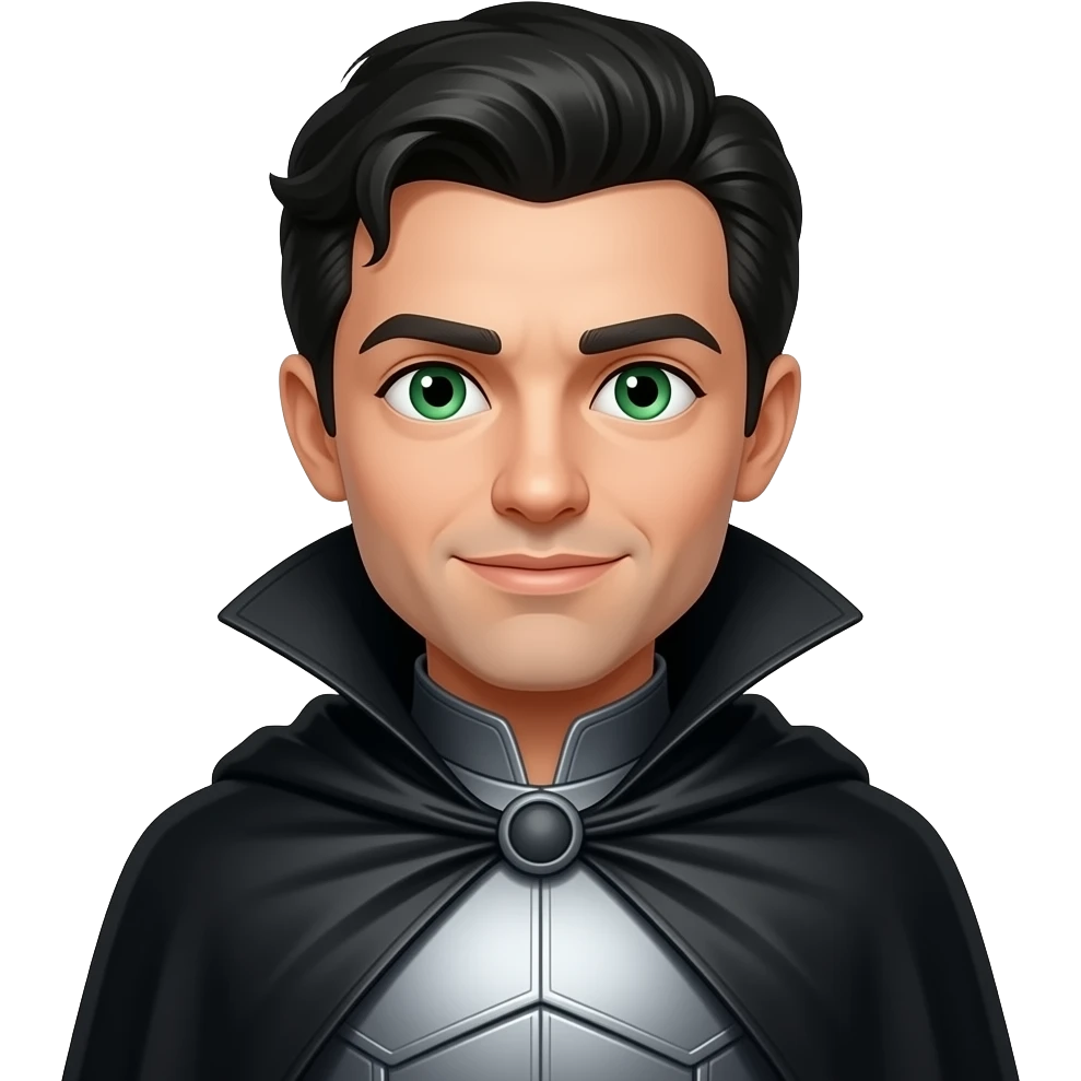Liir from The Wonderful Wizard of Oz with green eyes, black hair, grey metallic tunic, black metallic cloak emoji
