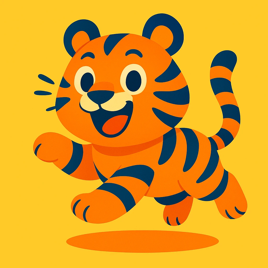 Change the stripes to blue instead of black, keep the playful cartoon style with vibrant colors and dynamic shapes. emoji