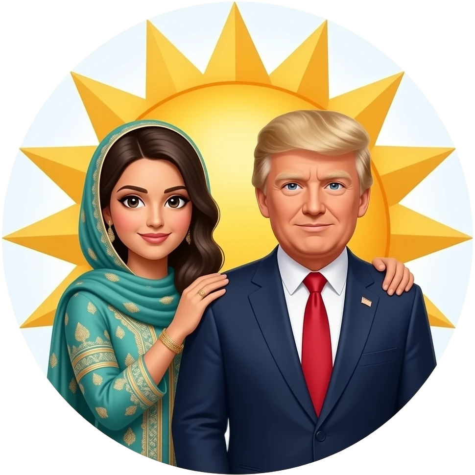 Farheen  holding  shoulders in shalwar kameez  on Barron Trump in trust in Baron Trump  in circle with President Son  Barron Trump emoji