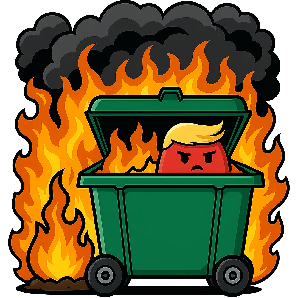 Add much more fire and thick smoke to the background, keep the Trump-poop combination clear, in the style of sticker. Remove the background. emoji