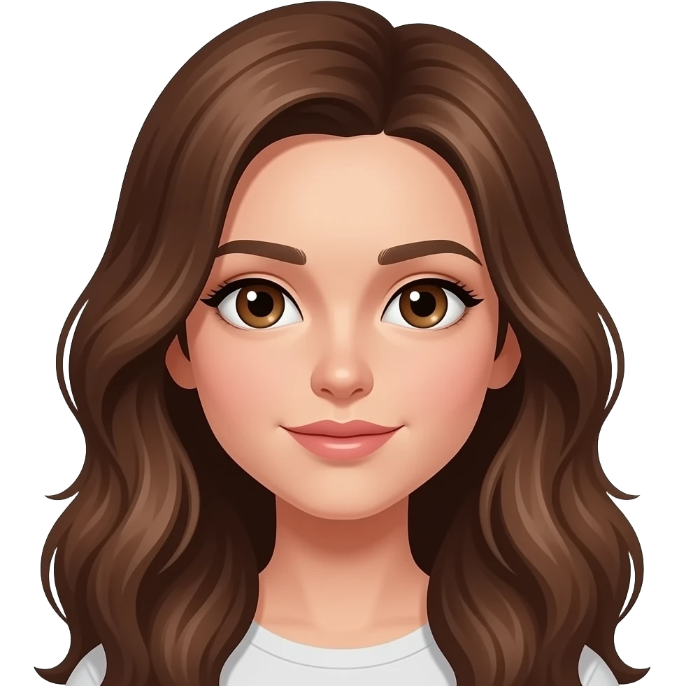 kahverengi saçlı kahverengi gözlü uzun dalgalı saçlı güzel burunlu bir kız olsun sadece yüzü olsun emoji