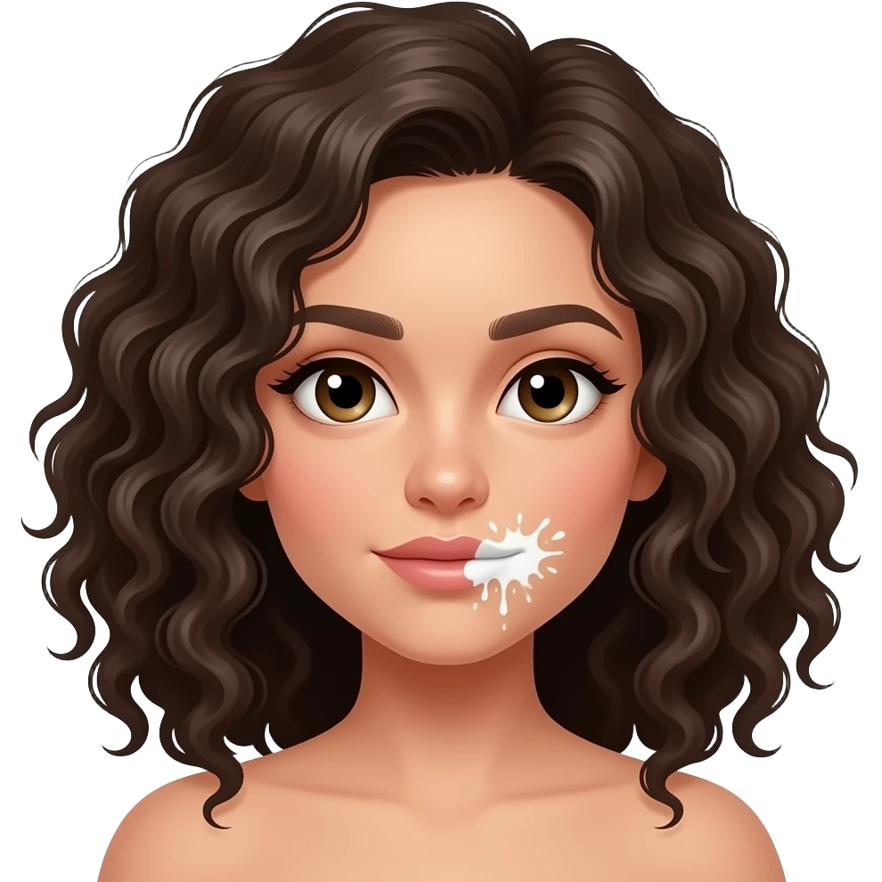 Curly hair Female with white splatter on her mouth emoji