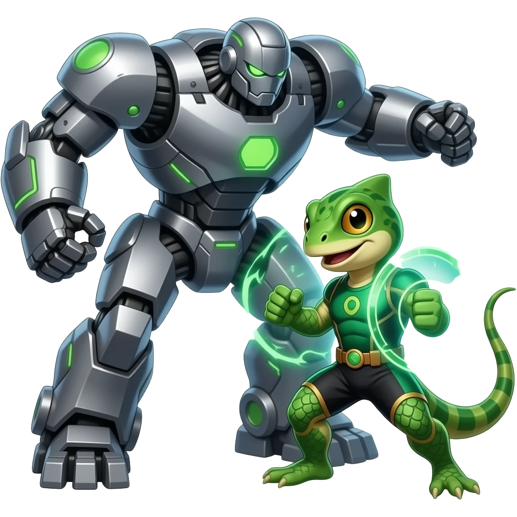 Japnese  Lizard superhero fights a giant robot emoji