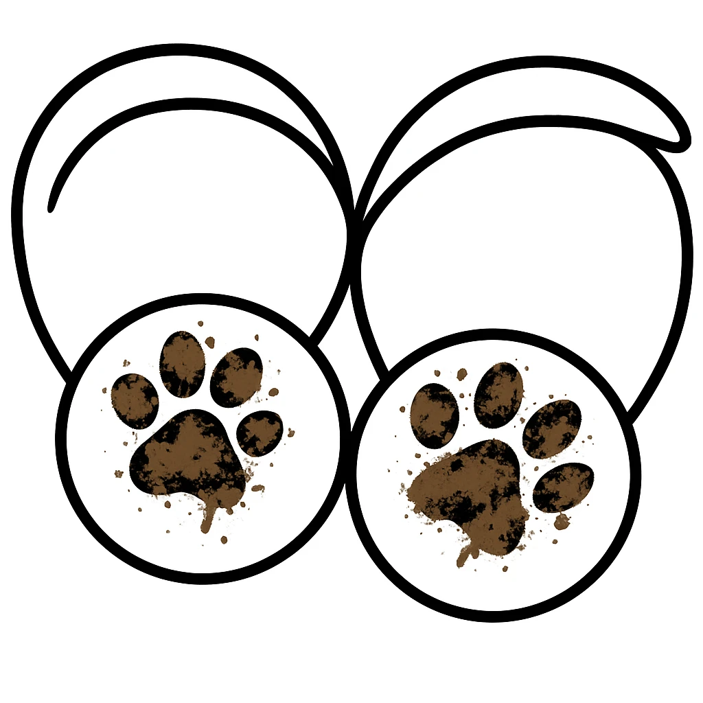 Make the two black puppy paws look muddy, keep the black heart around them and original style (original style slug: sticker) emoji