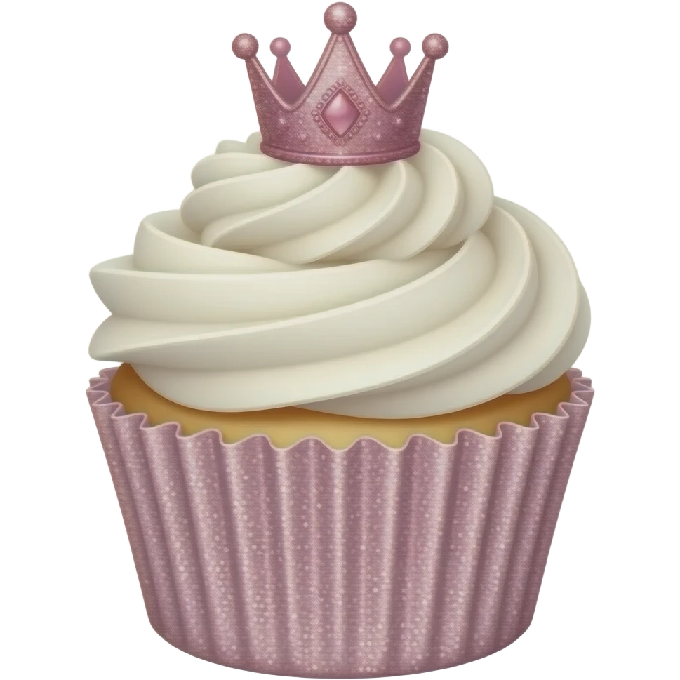 glitter cupcake with beautiful wrapper and pink crown emoji