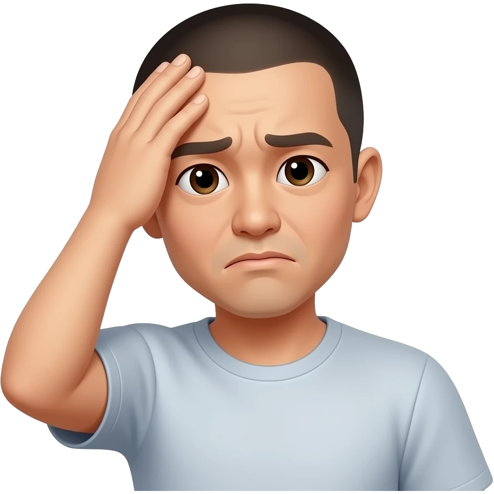 asian guy with shaved head with hand on face smh emoji