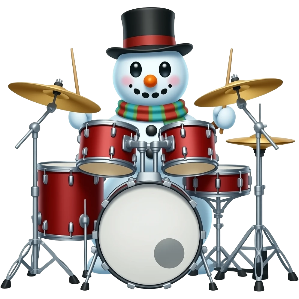 Snowman playing drums front facing closeup emoji