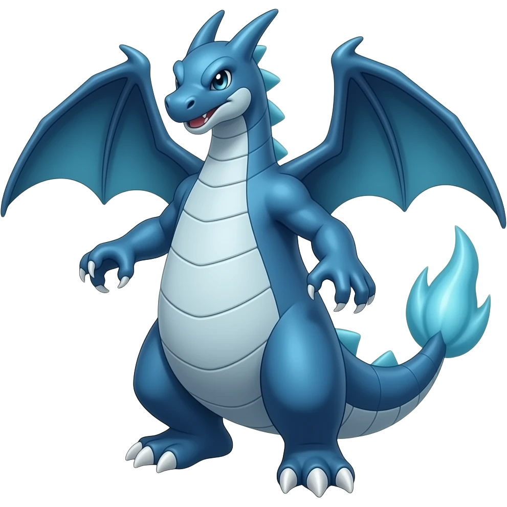 blue Cool edgy Greymon-Charizard-Digimon, full body emoji