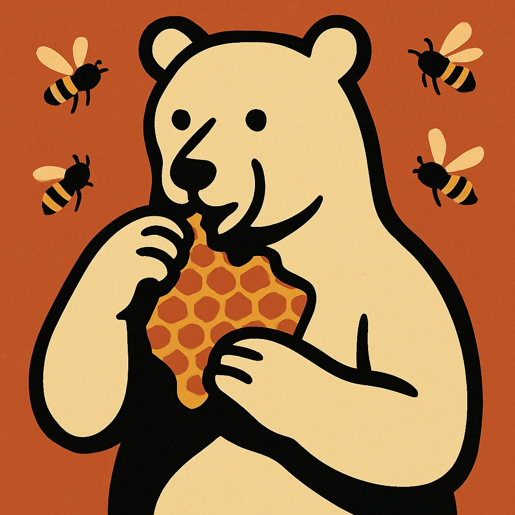 bear eating honeycomb with bees flying around emoji
