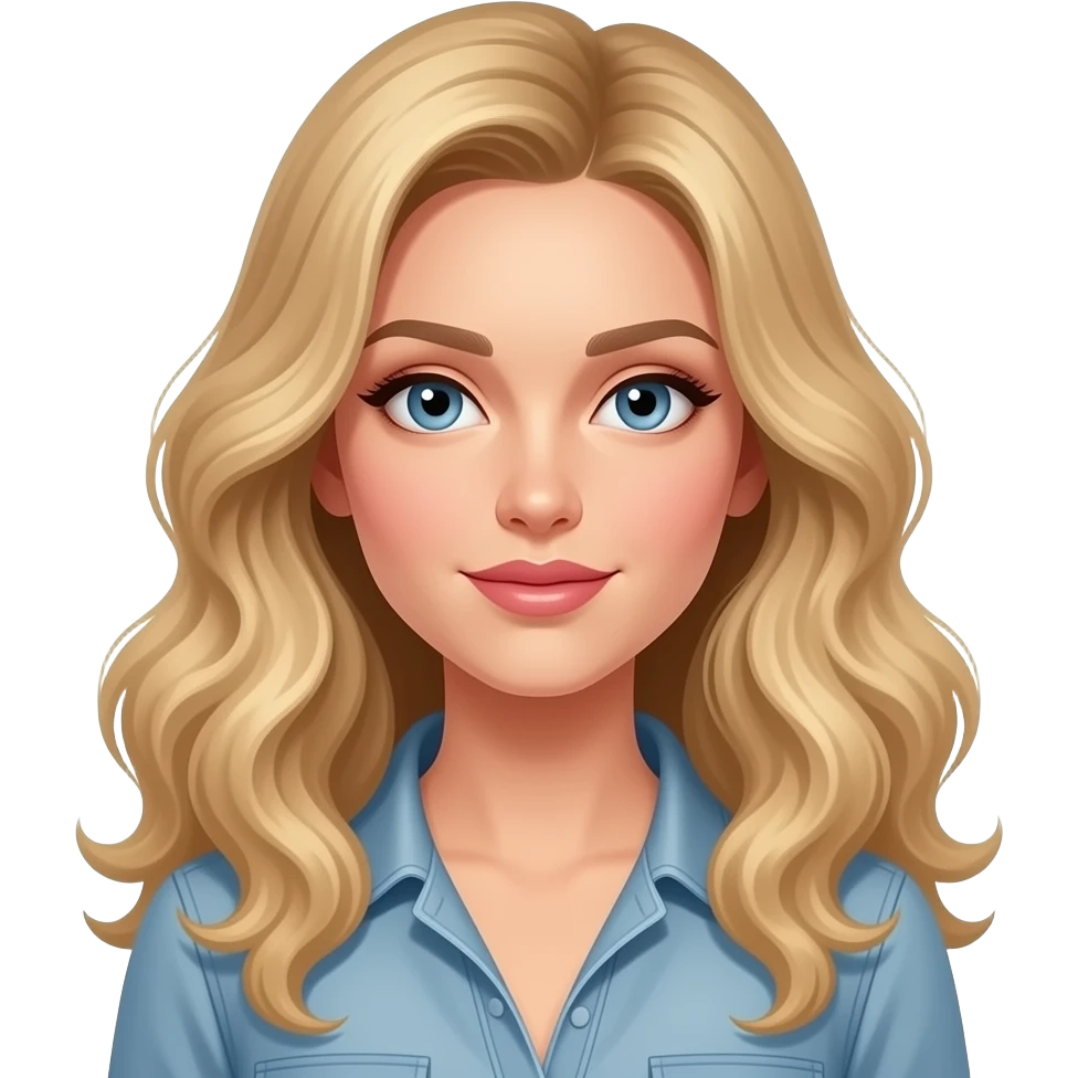 Woman with long blonde loosely curled hair, emoji