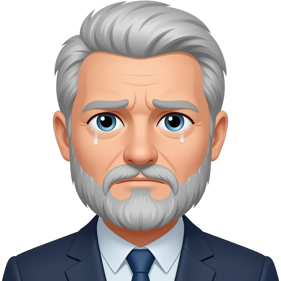 Man, gray hear, beard, slightly tired emoji