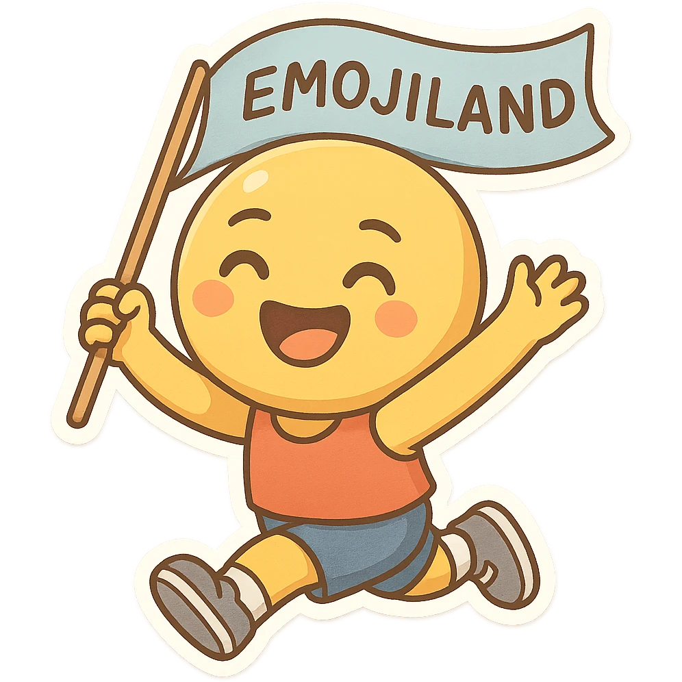 happy runner waving a flag that says 'emojiland' emoji