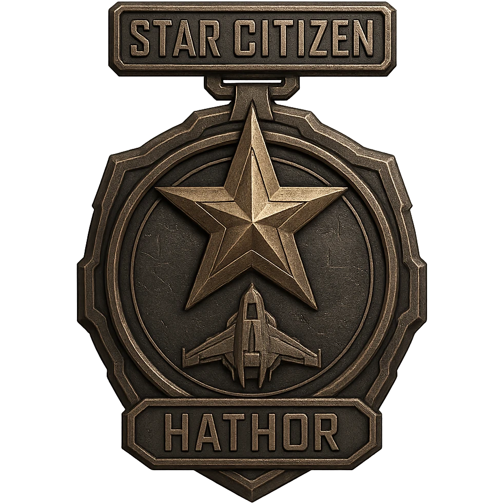 medal design for Star Citizen Hathor activity, sci-fi theme, metallic, includes a star and subtle spaceship motif, detailed, suitable for in-game achievement emoji