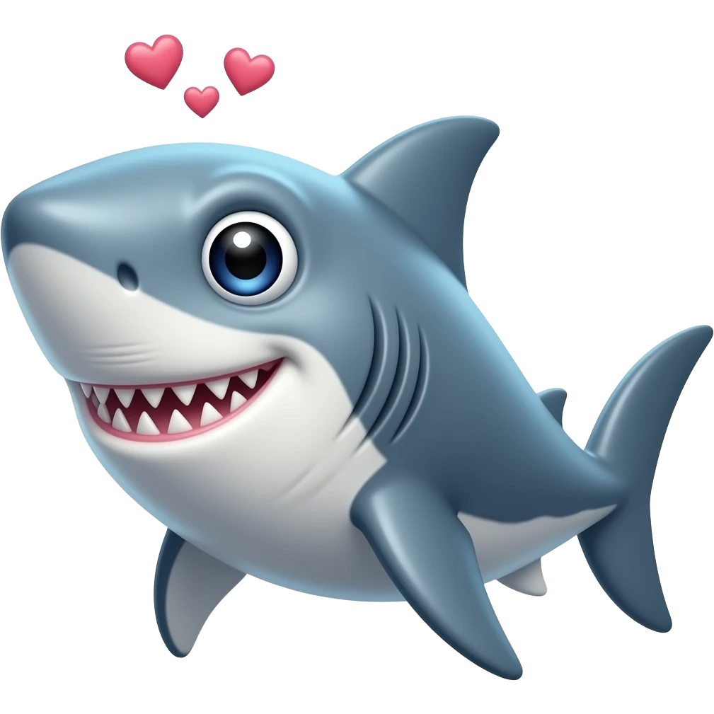 Un tiburón enamorado mirando al frente que tenga corazones en los ojos emoji