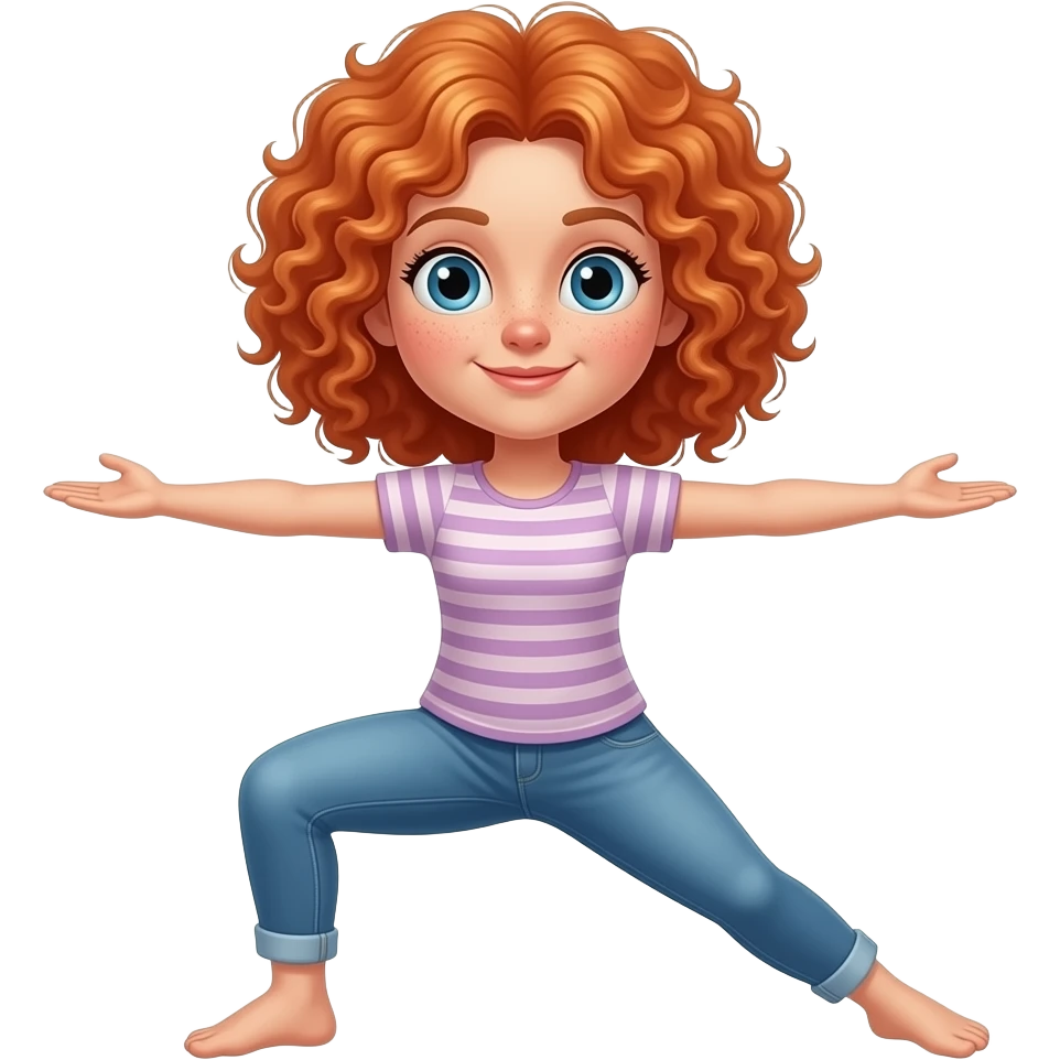 Fille rousse bouclés tâches de rousseur yoga emoji