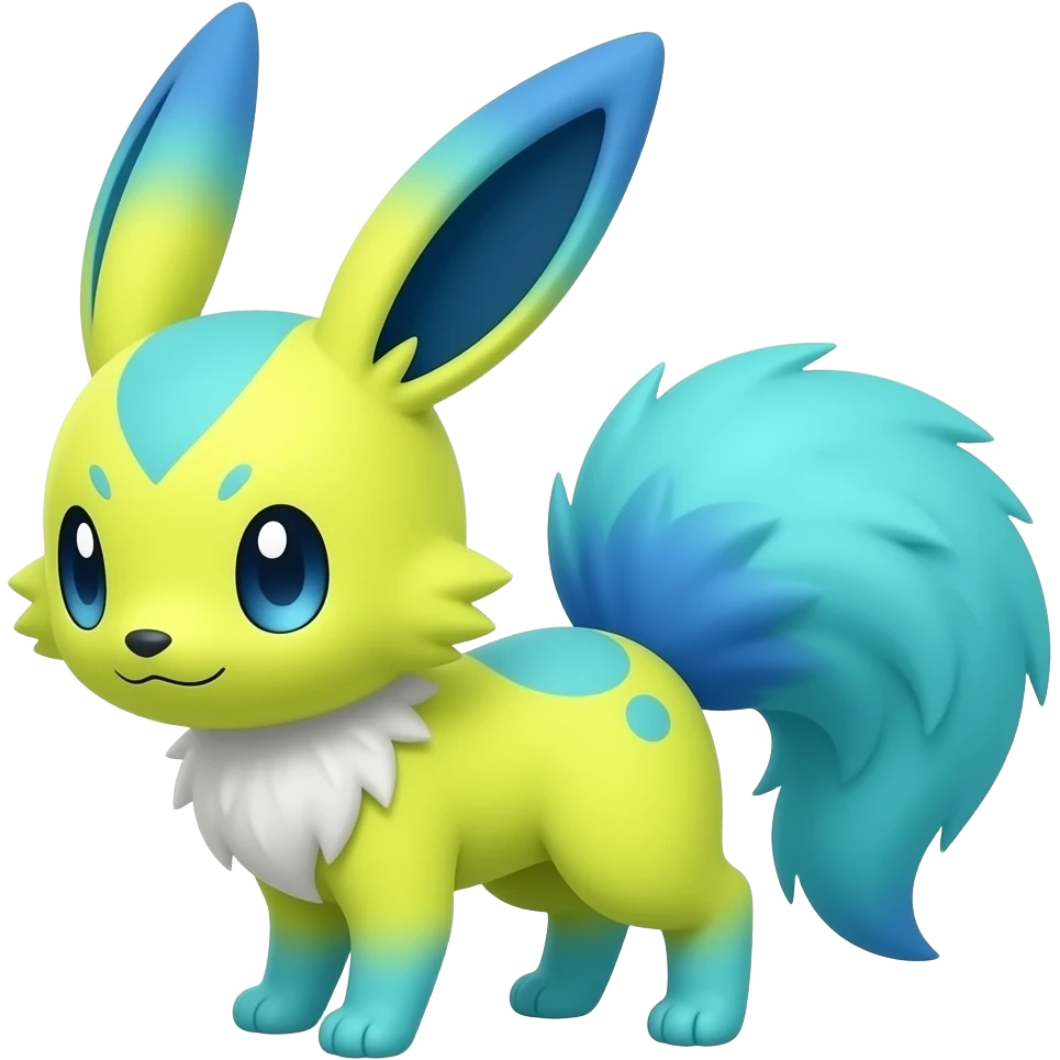 Realistic cute Neon-yellow and neon-cobalt-blue- and cyan-gradients Furret-Emolga-Genet-Cacomistl-hybrid-fusion (full body) emoji