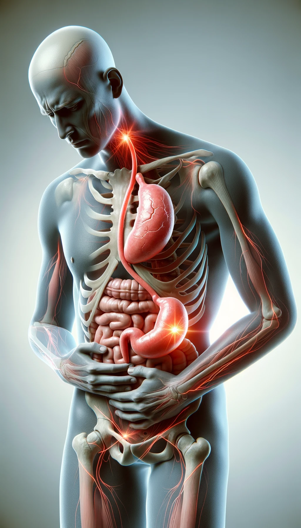 cistifellea umana anatomica realistica e intestino sono collegati nel dolore, sfondo chiaro emoji