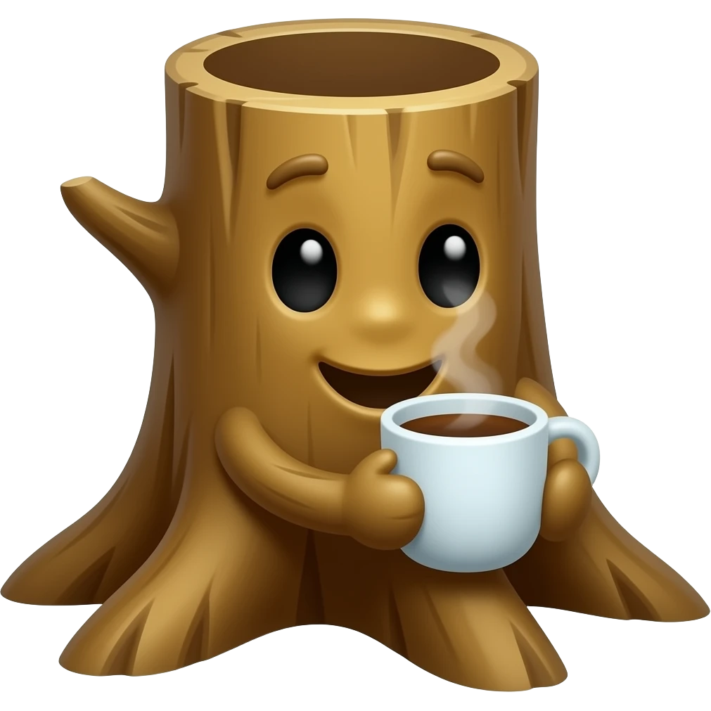 a tree trunk drinking coffee emoji