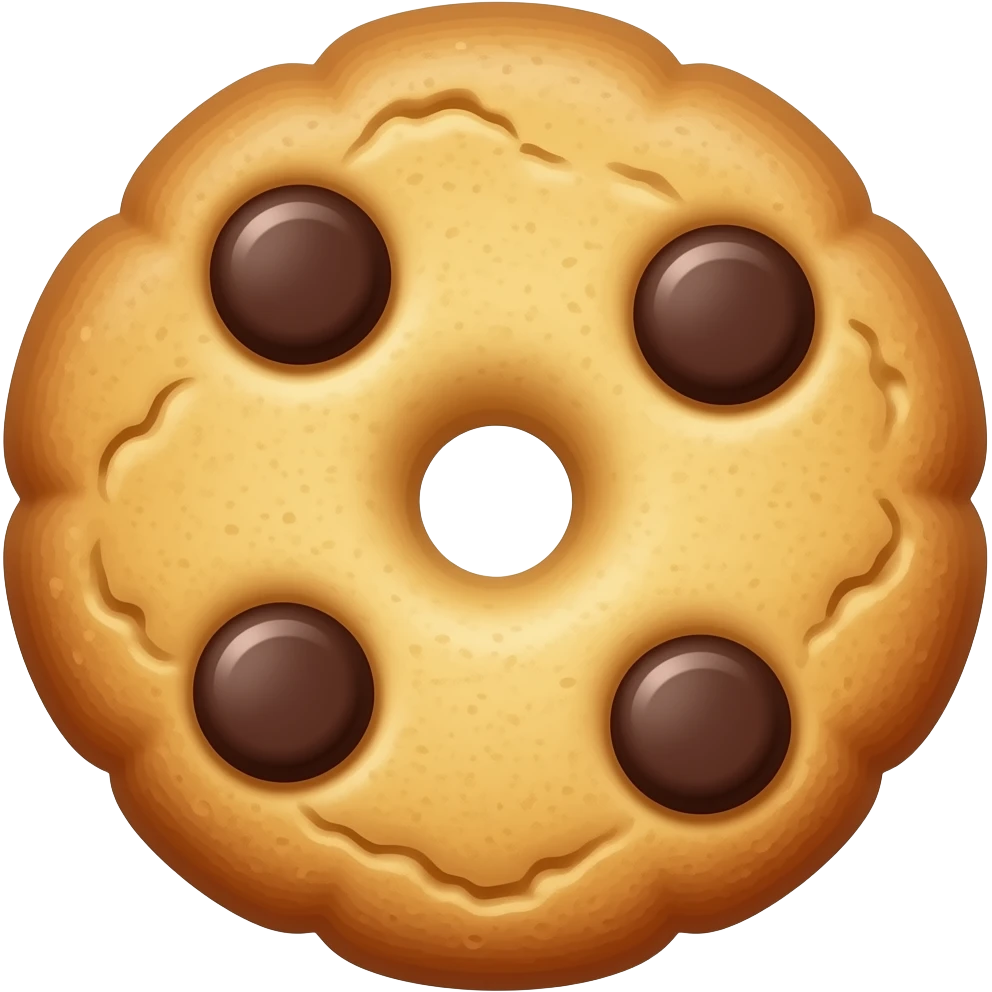 circle shaped cookie with 4 chocolate chips on it emoji
