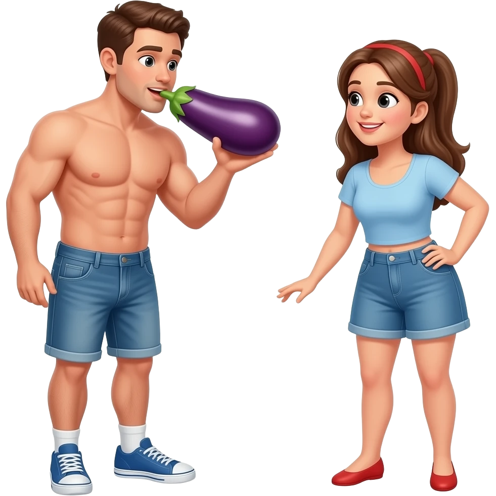 I man sucking eggplant with women emoji