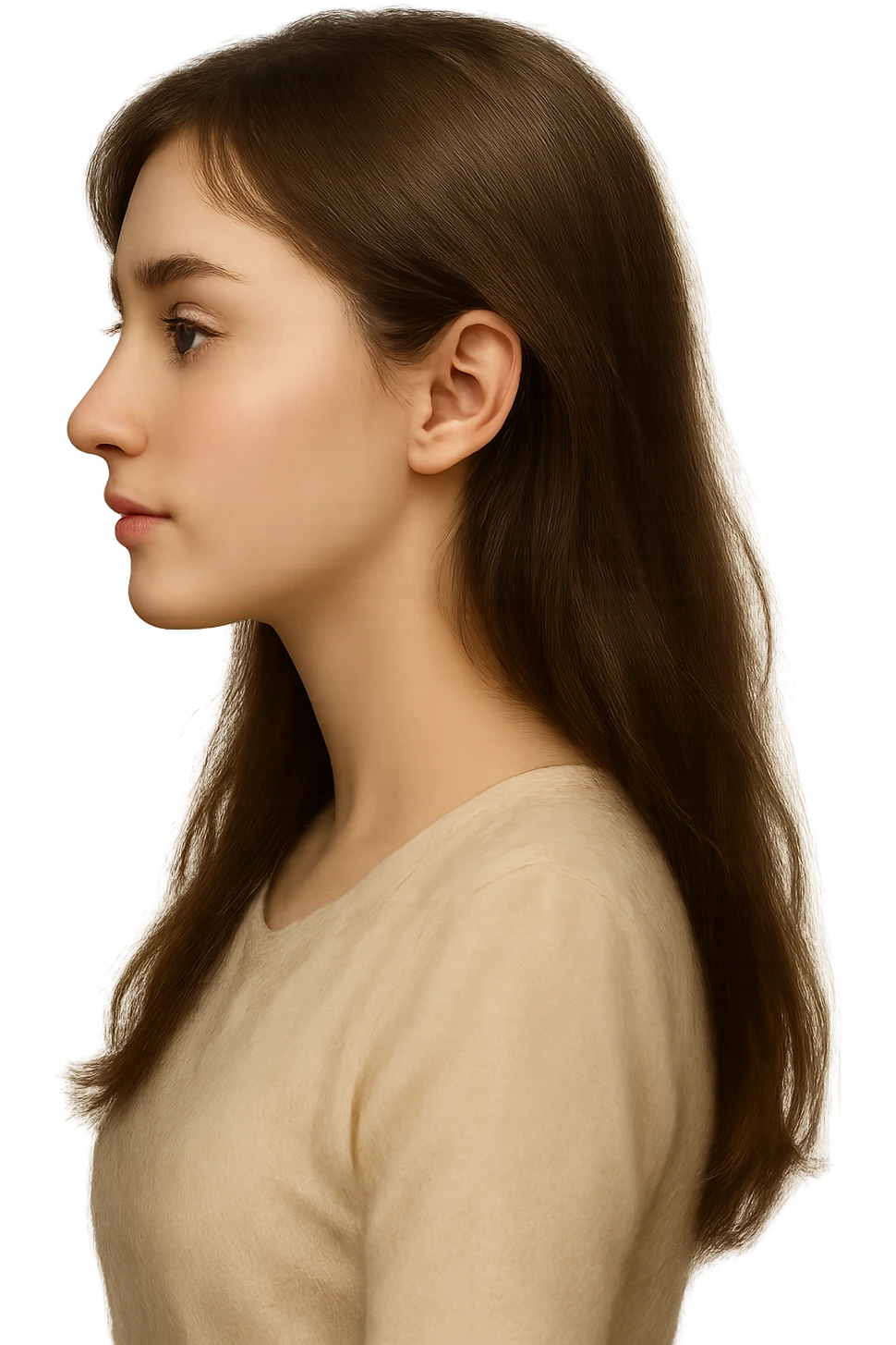 pretty girl profile, soft lighting, no background emoji
