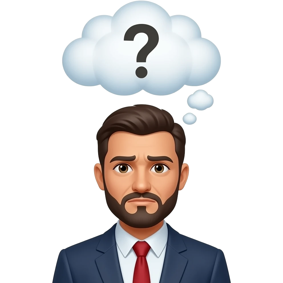 algerian man confused, a thinking cloud floats with question mark inside it emoji