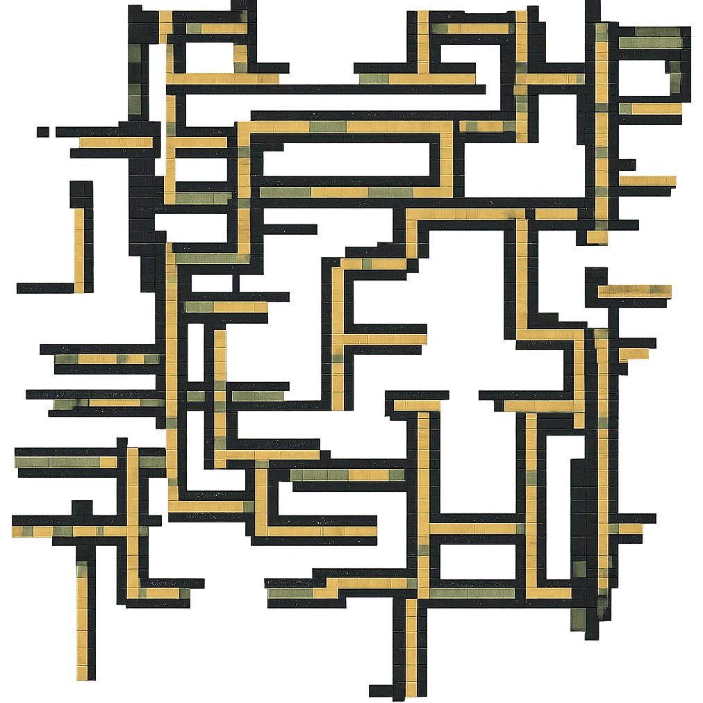 Make the intersecting pathways more complex, with additional twists, turns, and overlapping segments, in pixel art style, no background. emoji