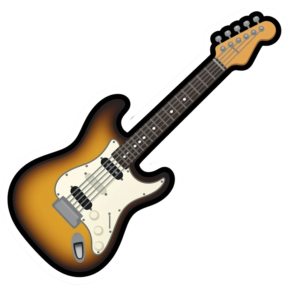 guitar emoji, thick black outline, simple cartoon, sticker emoji