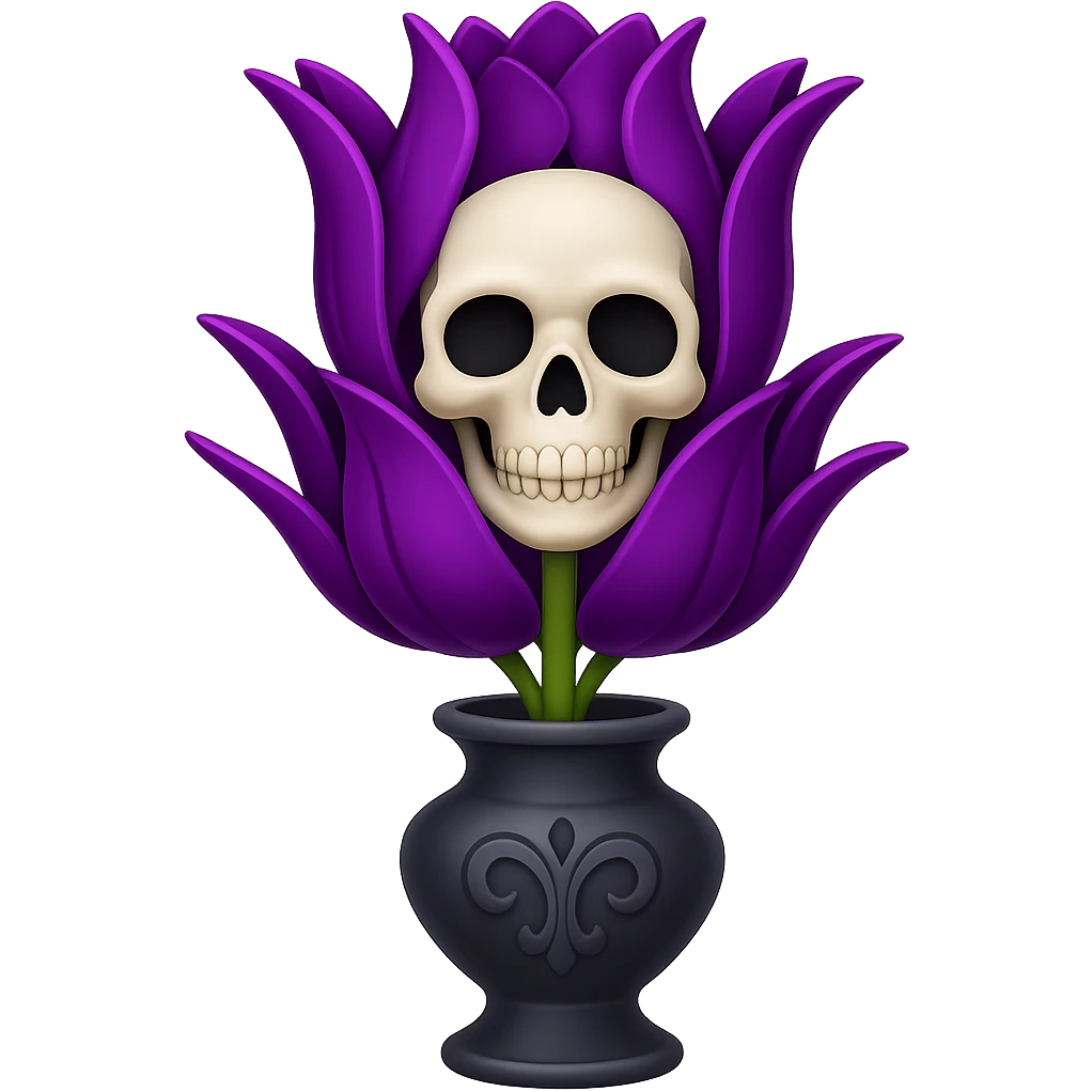 Add a gothic vase under the goth tulip in the style of apple emojis, keeping the background transparent. The style should mimic the apple emoji aesthetic with clean, colorful, and smooth shading typical of apple emojis. emoji