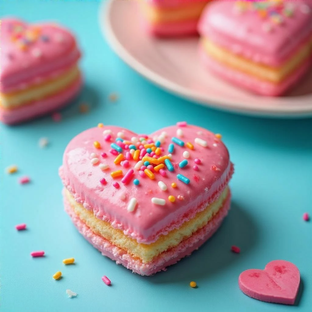 pink heart-shaped food with sprinkles emoji