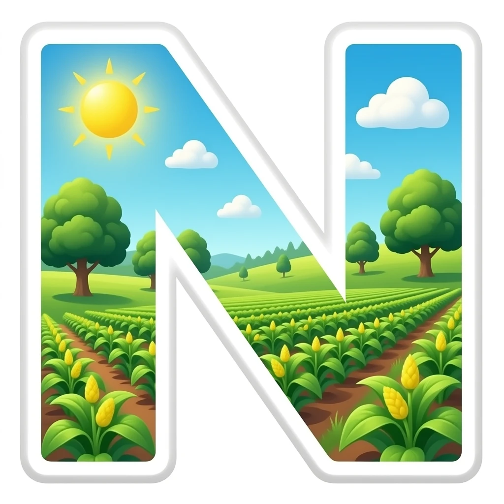 the letter N designed in crops and trees emoji