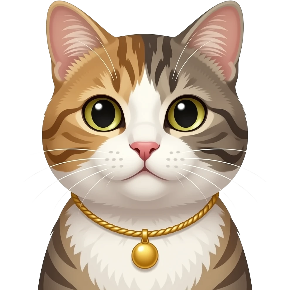 cat with face and half body close up front view wear necklace emoji