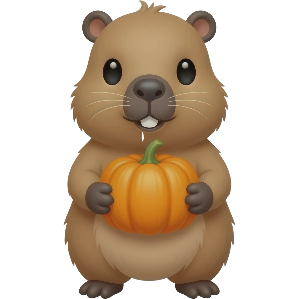 cute capybara holding pumpkin emoji