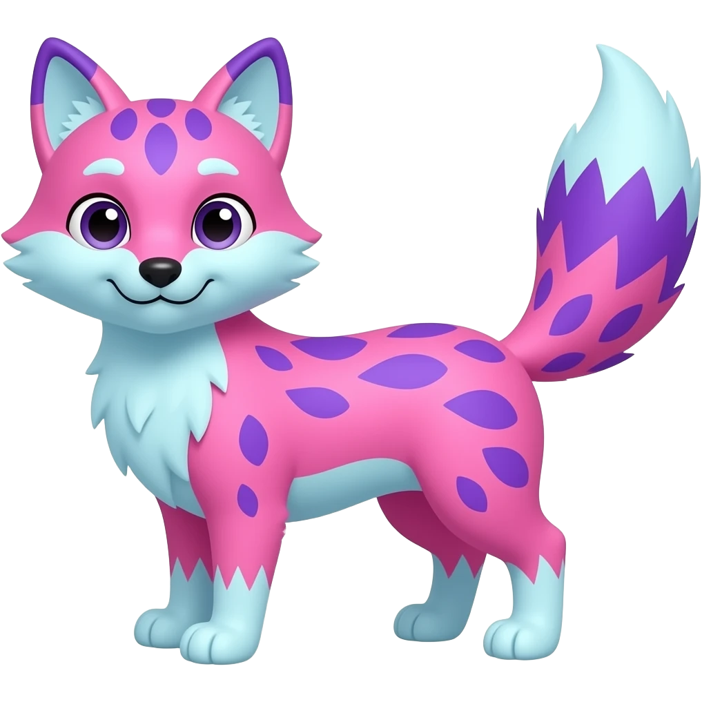 A pink and baby blue fox with a purple and pink blue emoji