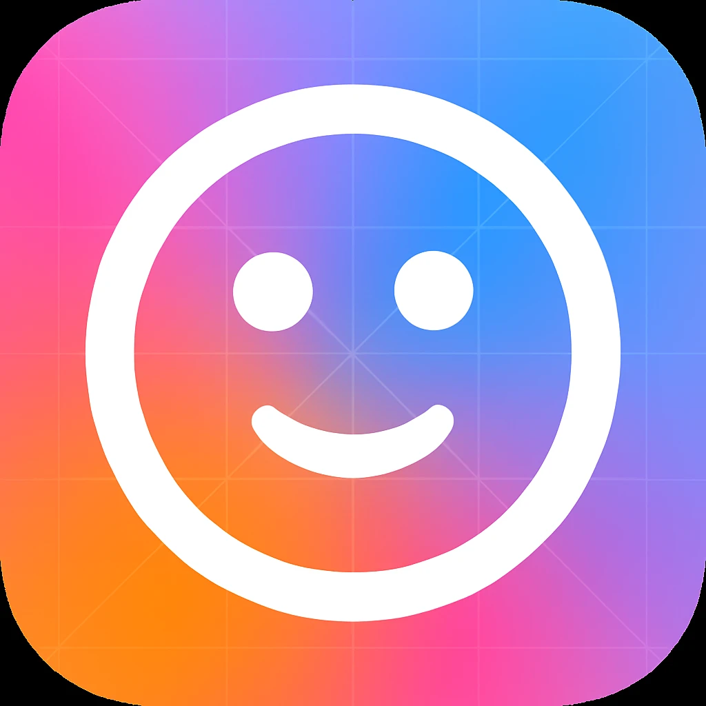 Frame 5: Background is a blend of gradient and blue, some grid lines starting to appear, smiley face unchanged (keyframe for morph animation) emoji
