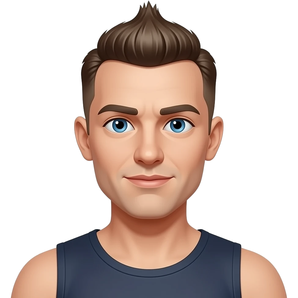 50's man skinhead mohawk and blue small eyes and more broad shoulder emoji