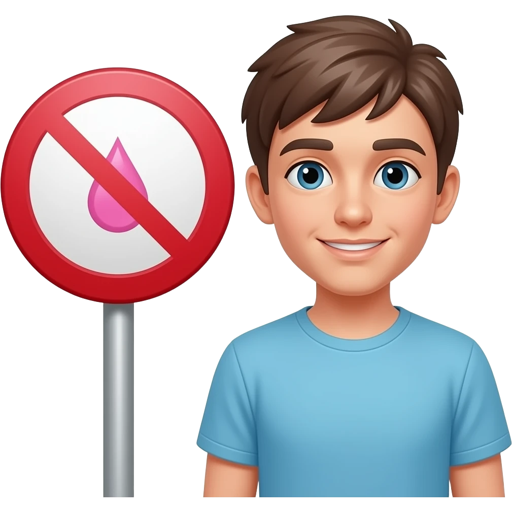 Gota rosa no símbolo de proibição do lado de uma adolescente emoji