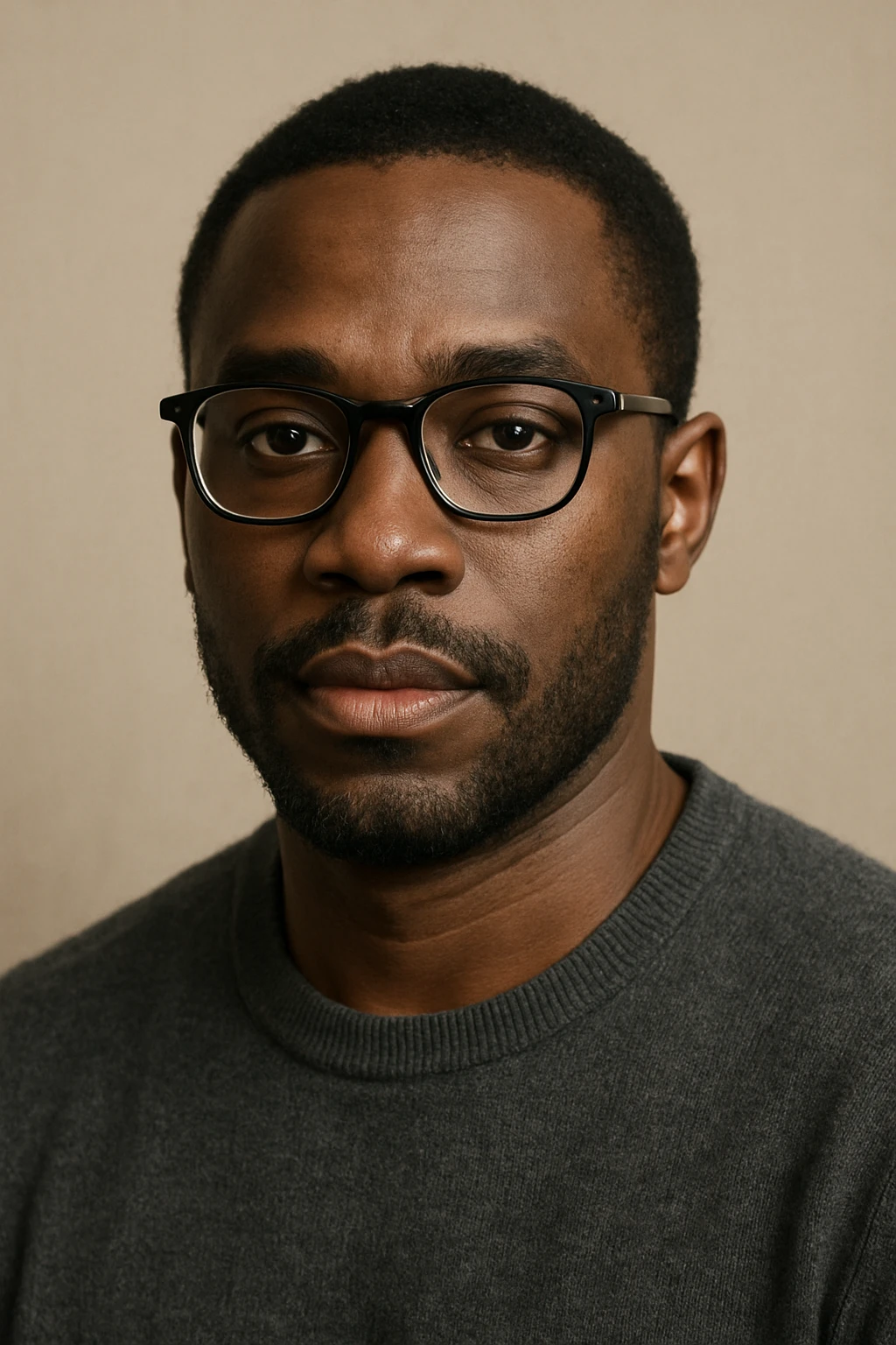 portrait of a Black man, wearing glasses, simple background emoji