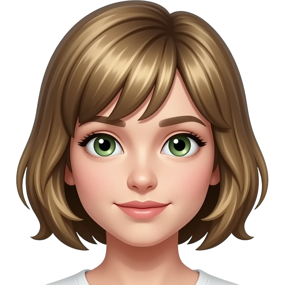 Girl,DARK blonde short hair with highlights, Green eyes emoji