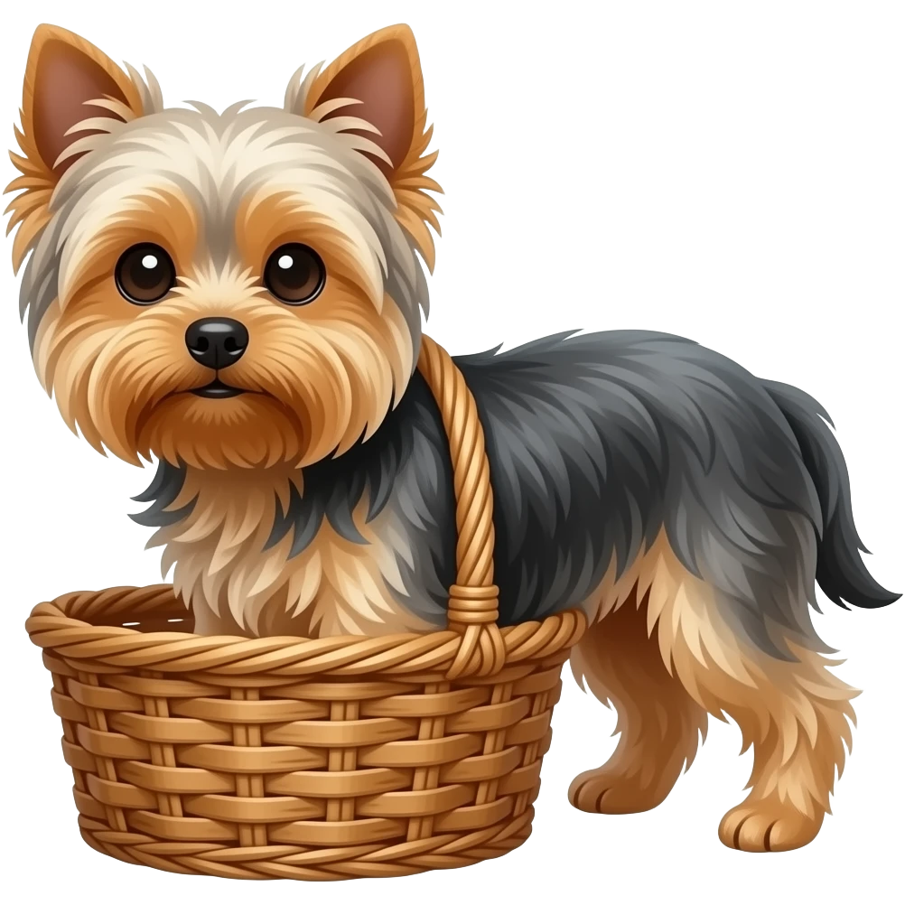 Собака Йорк з плетеним кошиком emoji
