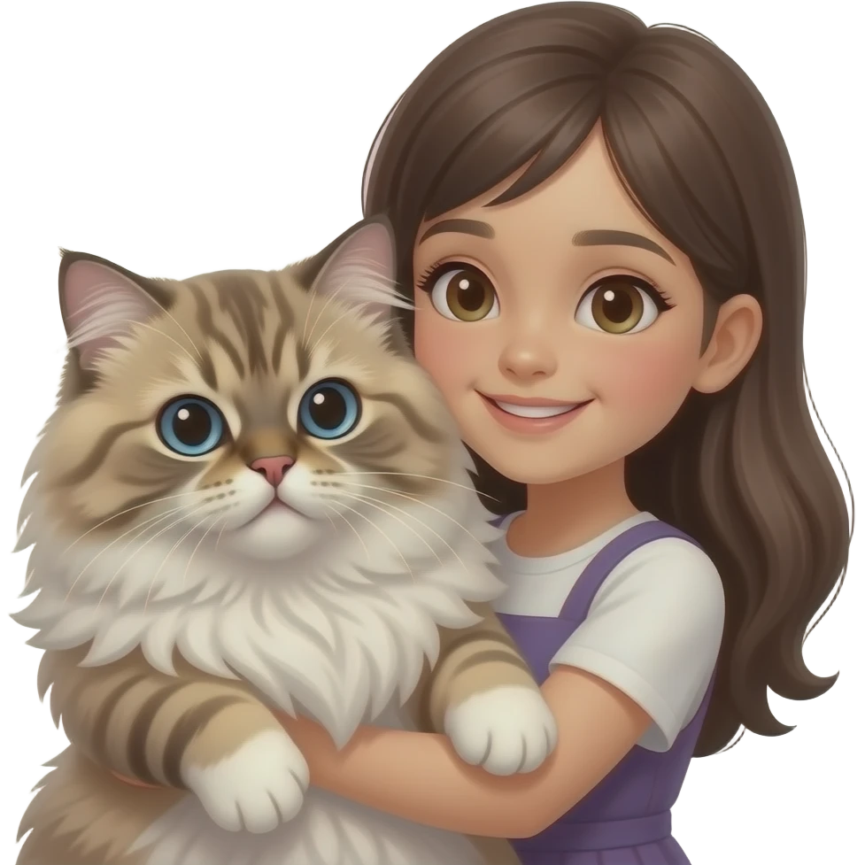 young girl holding big Persian Cat closeup emoji