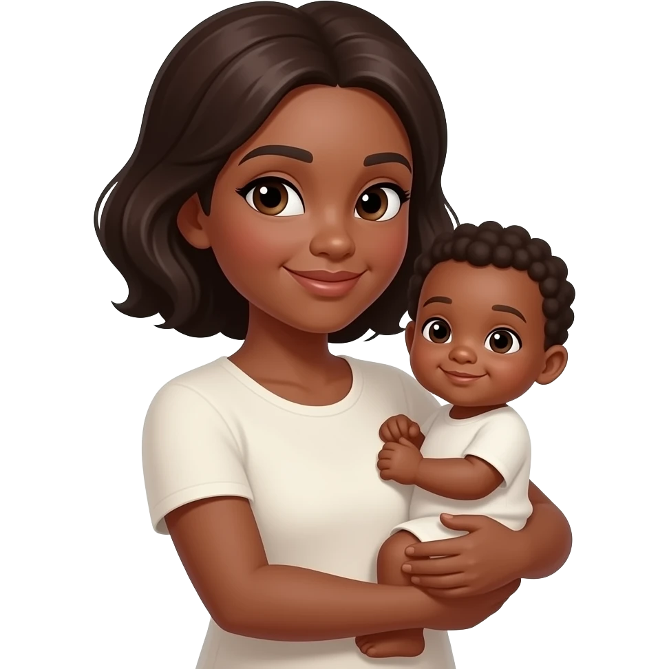 a dark skin mother with holding baby in arms close up with half body emoji