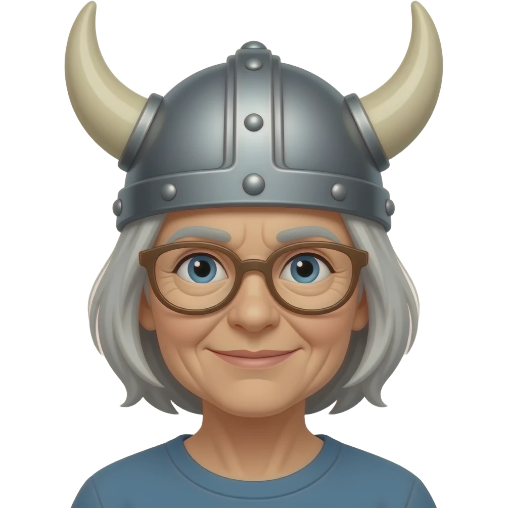 Viking helmet older graanolder woman cropped hair nurse couple e emoji