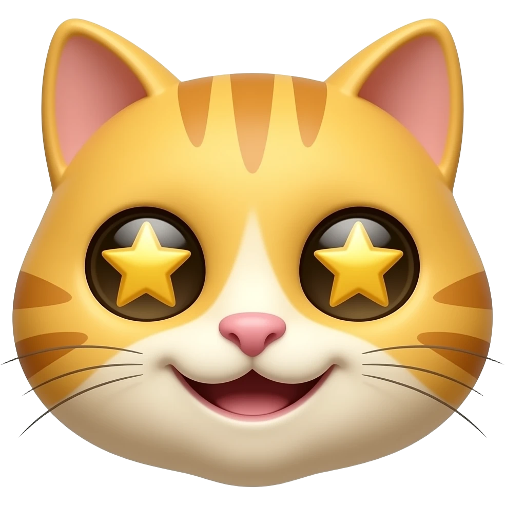 Yellow Cat emoji smiling with gold star eyes emoji