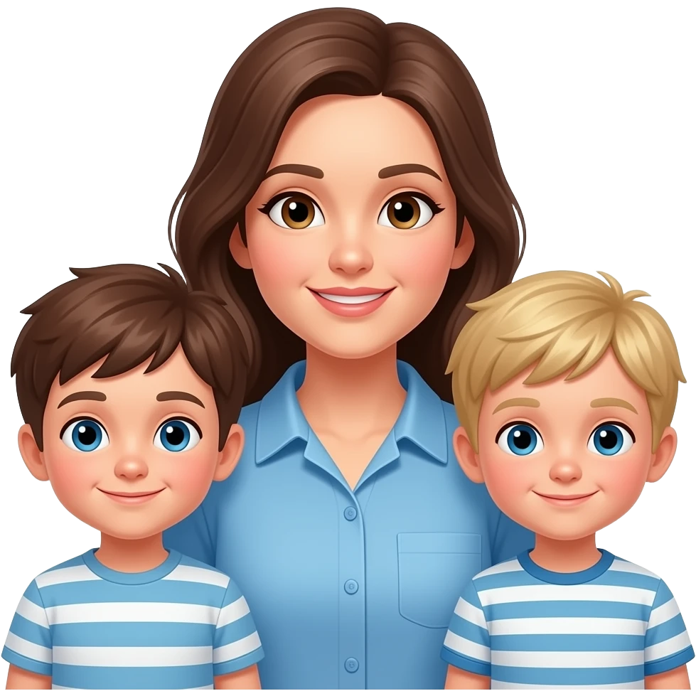 Brown haired mom with 2 sons: onebrown haired son and blond son emoji