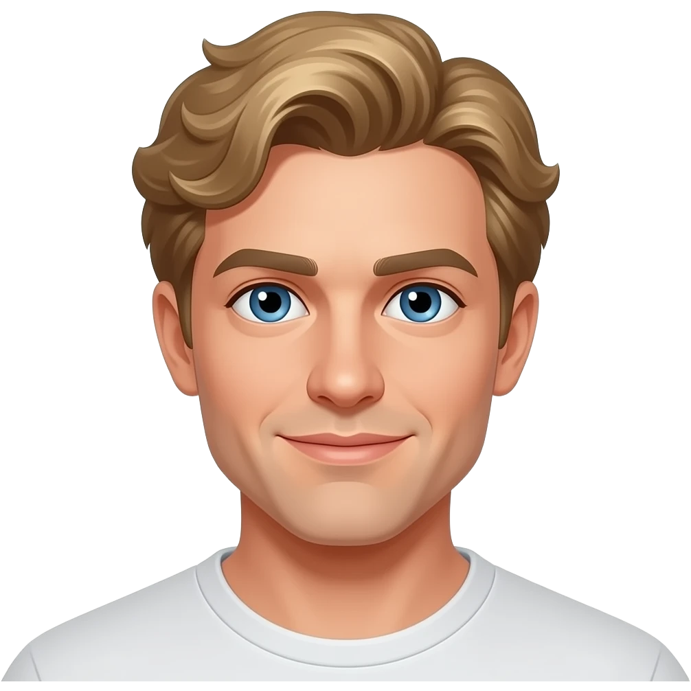 a 40 year old male with wavy blonde hair white complexion and blue/hazel eyes emoji