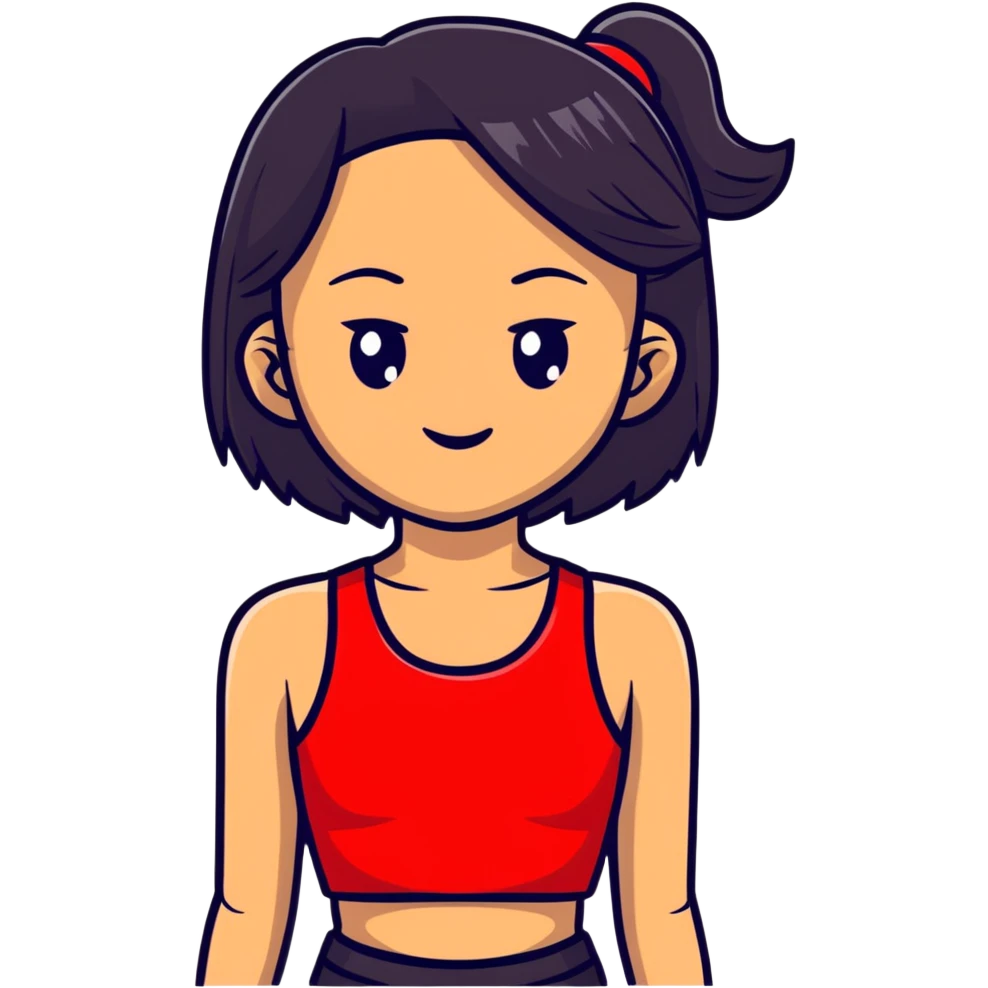Asian with straight middle hair light skin with red crop top emoji